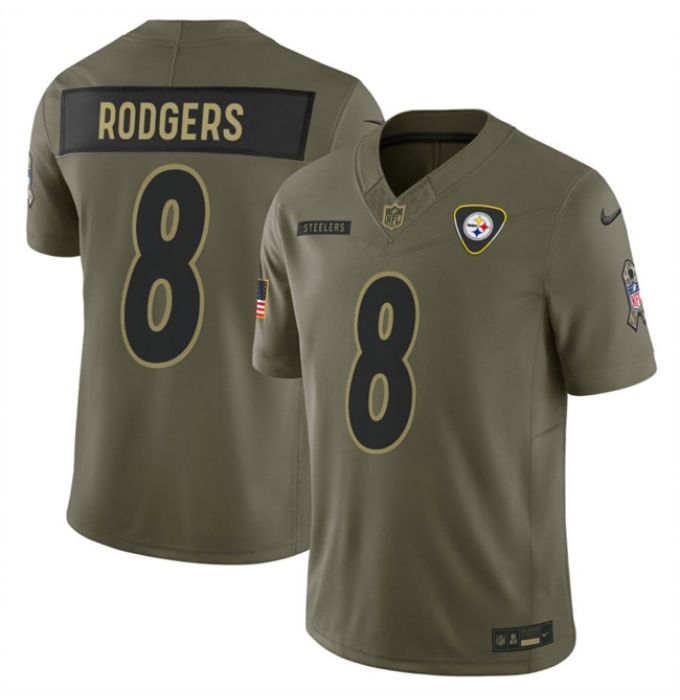 Men's Pittsburgh Steelers #8 Aaron Rodgers Olive 2025 F.U.S.E. Salute to Service Limited Football Stitched Jersey