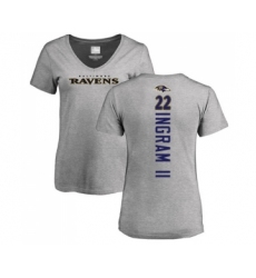 Football Women's Baltimore Ravens #22 Mark Ingram II Ash Backer V-Neck T-Shirt