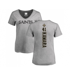 Football Women's New Orleans Saints #41 Alvin Kamara Ash Backer V-Neck T-Shirt