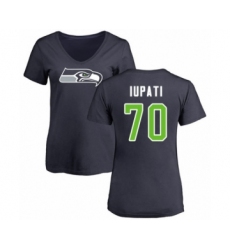 Football Women's Seattle Seahawks #70 Mike Iupati Navy Blue Name & Number Logo T-Shirt