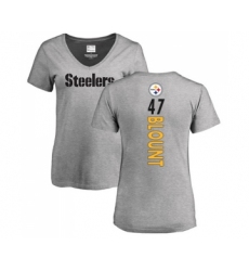 Football Women's Pittsburgh Steelers #47 Mel Blount Ash Backer V-Neck T-Shirt