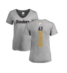 Football Women's Pittsburgh Steelers #63 Dermontti Dawson Ash Backer V-Neck T-Shirt