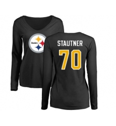 Football Women's Pittsburgh Steelers #70 Ernie Stautner Black Name & Number Logo Slim Fit Long Sleeve T-Shirt