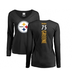Football Women's Pittsburgh Steelers #75 Joe Greene Black Backer Slim Fit Long Sleeve T-Shirt