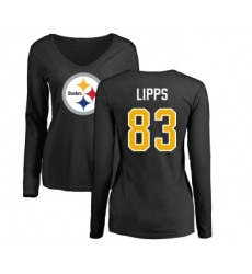 Football Women's Pittsburgh Steelers #83 Louis Lipps Black Name & Number Logo Slim Fit Long Sleeve T-Shirt