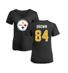 Football Women's Pittsburgh Steelers #84 Antonio Brown Black Name & Number Logo Slim Fit T-Shirt
