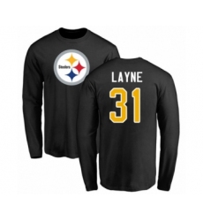 Pittsburgh Steelers #31 Justin Layne Black Name & Number Logo Long Sleeve T-Shirt