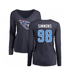 Football Women's Tennessee Titans #98 Jeffery Simmons Navy Blue Name & Number Logo Long Sleeve T-Shirt