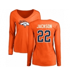 Football Women's Denver Broncos #22 Kareem Jackson Orange Name & Number Logo Long Sleeve T-Shirt