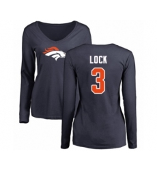 Football Women's Denver Broncos #3 Drew Lock Navy Blue Name & Number Logo Long Sleeve T-Shirt
