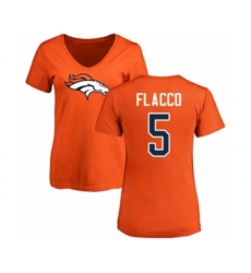 Football Women's Denver Broncos #5 Joe Flacco Orange Name & Number Logo T-Shirt