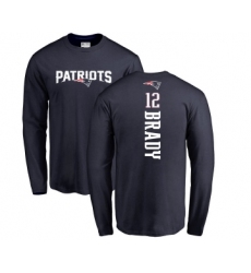 Football New England Patriots #12 Tom Brady Navy Blue Backer Long Sleeve T-Shirt