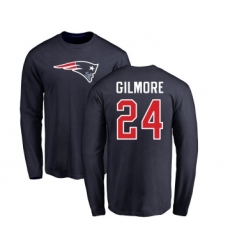 Football New England Patriots #24 Stephon Gilmore Navy Blue Name & Number Logo Long Sleeve T-Shirt