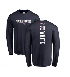 Football New England Patriots #28 James White Navy Blue Backer Long Sleeve T-Shirt