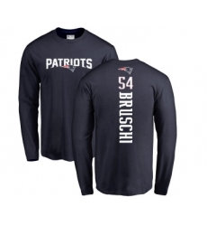 Football New England Patriots #54 Tedy Bruschi Navy Blue Backer Long Sleeve T-Shirt