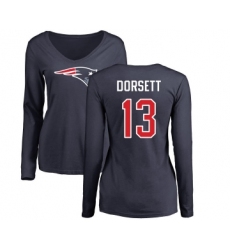Football Women's New England Patriots #13 Phillip Dorsett Navy Blue Name & Number Logo Slim Fit Long Sleeve T-Shirt