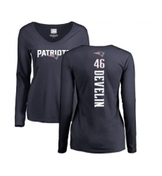 Football Women's New England Patriots #46 James Develin Navy Blue Backer Slim Fit Long Sleeve T-Shirt