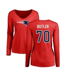 Football Women's New England Patriots #70 Adam Butler Red Name & Number Logo Slim Fit Long Sleeve T-Shirt