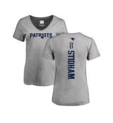 Football Women's New England Patriots #8 Jarrett Stidham Ash Backer V-Neck T-Shirt