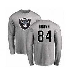 Football Oakland Raiders #84 Antonio Brown Ash Name & Number Logo Long Sleeve T-Shirt