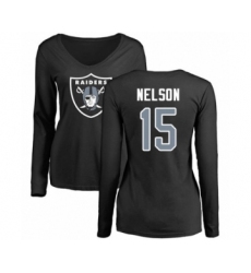 Football Women's Oakland Raiders #15 J. Nelson Black Name & Number Logo Long Sleeve T-Shirt