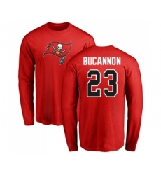 Football Tampa Bay Buccaneers #23 Deone Bucannon Red Name & Number Logo Long Sleeve T-Shirt