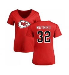 Football Women's Kansas City Chiefs #32 Tyrann Mathieu Red Name & Number Logo Slim Fit T-Shirt