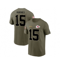 Men's Kansas City Chiefs #15 Patrick Mahomes 2022 Olive Salute to Service T-Shirt