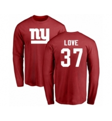 Football New York Giants #37 Julian Love Red Name & Number Logo Long Sleeve T-Shirt