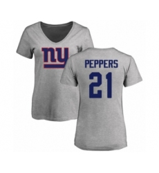Football Women's New York Giants #21 Jabrill Peppers Ash Name & Number Logo T-Shirt