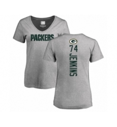 Football Women's Green Bay Packers #74 Elgton Jenkins Ash Backer V-Neck T-Shirt