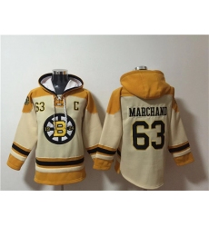 Men's Boston Bruins #63 Brad Marchand Cream Ageless Must-Have Lace-Up Pullover Hoodie