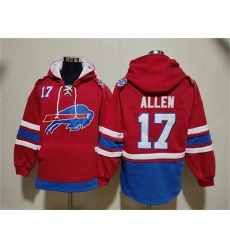 Men's Buffalo Bills #17 Josh Allen Red Ageless Must-Have Lace-Up Pullover Hoodie