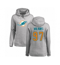 Football Women's Miami Dolphins #97 Christian Wilkins Ash Name & Number Logo Pullover Hoodie