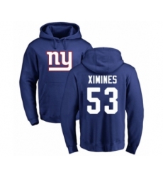 Football New York Giants #53 Oshane Ximines Royal Blue Name & Number Logo Pullover Hoodie