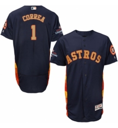 Men's Majestic Houston Astros #1 Carlos Correa Navy Blue Alternate 2018 Gold Program Flex Base Authentic Collection MLB Jersey