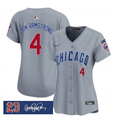Women's Chicago Cubs #4 Pete Crow-Armstrong Gray 'Ryne Sandberg Tribute' Vapor Limited V3 Stitched Baseball Jersey(Run Small)