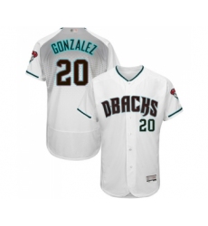 Men's Arizona Diamondbacks #20 Luis Gonzalez White Teal Alternate Authentic Collection Flex Base Baseball Jersey