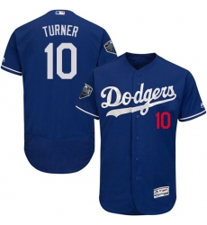 Men's Majestic Los Angeles Dodgers #10 Justin Turner Royal Blue Flexbase Authentic Collection 2018 World Series MLB Jersey