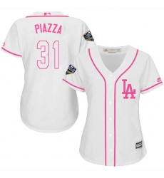 Women's Majestic Los Angeles Dodgers #31 Mike Piazza Authentic White Fashion Cool Base 2018 World Series MLB Jersey