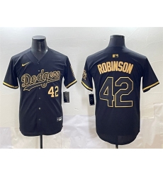 Men's Los Angeles Dodgers #42 Jackie Robinson Black Gold Limited Stitched Jersey