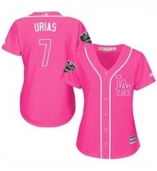 Women's Majestic Los Angeles Dodgers #7 Julio Urias Authentic Pink Fashion Cool Base 2018 World Series MLB Jerseyy