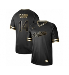 Men's Cleveland Indians #14 Larry Doby Authentic Black Gold Fashion Baseball Jersey
