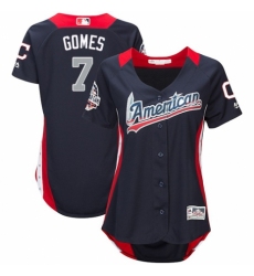 Women's Majestic Cleveland Indians #7 Yan Gomes Game Navy Blue American League 2018 MLB All-Star MLB Jersey