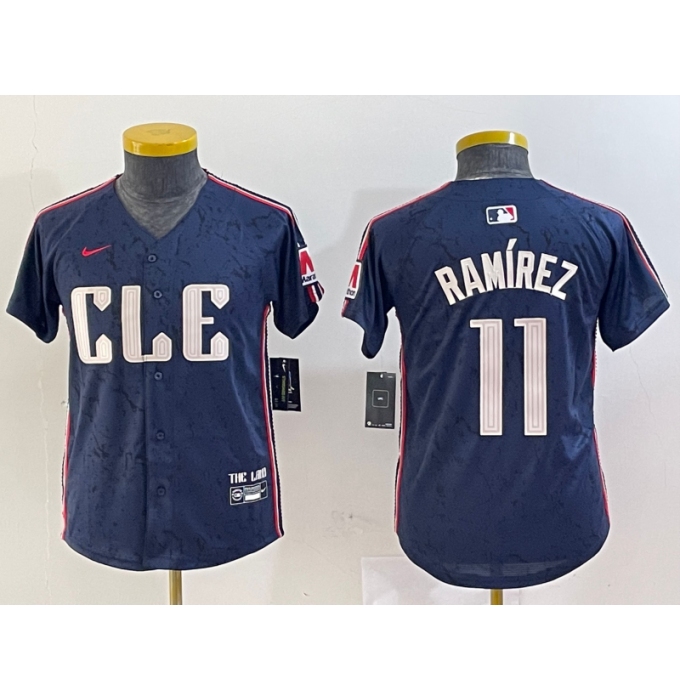 Youth Cleveland Guardians #11 Jose Ramirez Navy 2024 City Connect Limited Stitched Jerse