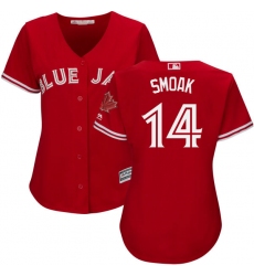 Women's Majestic Toronto Blue Jays #14 Justin Smoak Replica Scarlet Alternate MLB Jersey