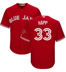 Men's Majestic Toronto Blue Jays #33 J.A. Happ Replica Scarlet Alternate Cool Base MLB Jersey