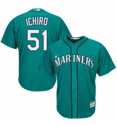 Youth Majestic Seattle Mariners #51 Ichiro Suzuki Authentic Teal Green Alternate Cool Base MLB Jersey
