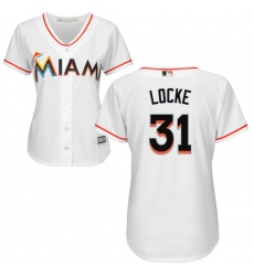 Women's Majestic Miami Marlins #31 Jeff Locke Replica White Home Cool Base MLB Jersey