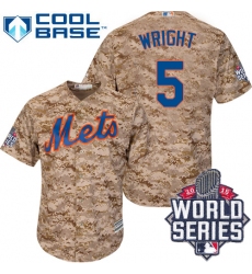 Women's Majestic New York Mets #5 David Wright Authentic Camo Alternate Cool Base 2015 World Series MLB Jersey